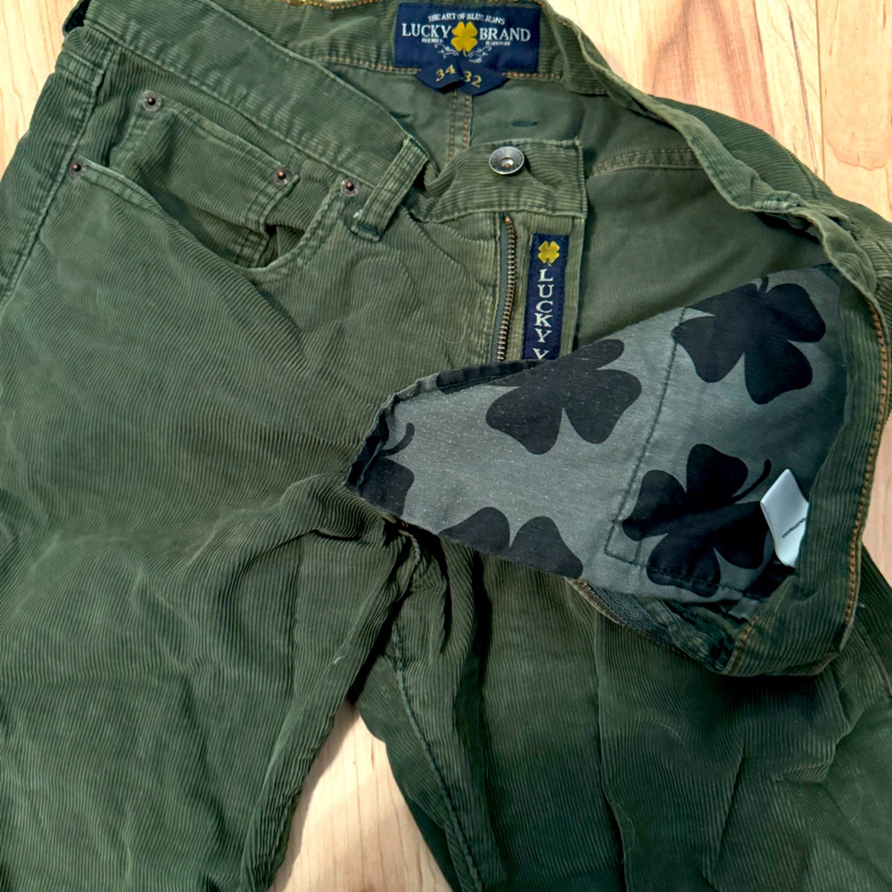 NEW Men’s Corduroy Lucky Brand (Olive Green) 121 Heritage Slim Pants (34x32)